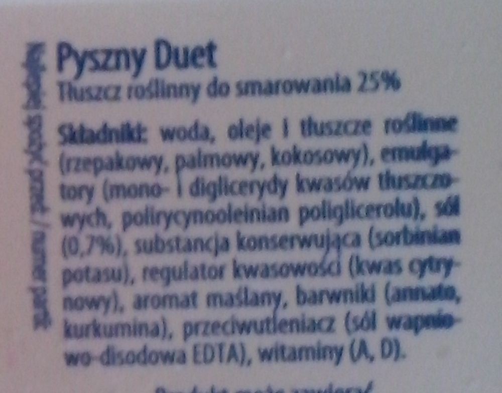 Ile kalorii ma Pyszny Duet tłuszcz roślinny do smarowania (Bunge Polska